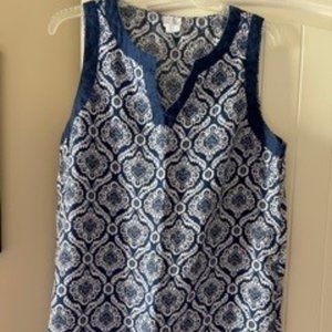 Sigrid Olsen 100% Linen Blue Print Sundress - Medium